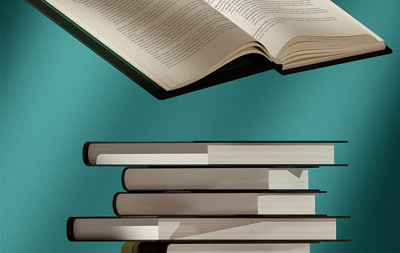 Open Book with Stacked Books